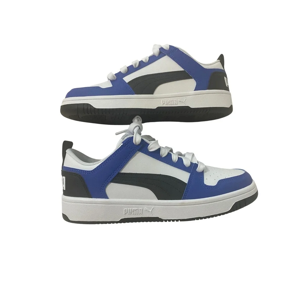Puma Rebound Layup Lo SL Jr White Black Sapphire Blue Sneakers 370490 19 Size 7Y